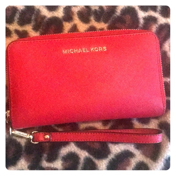 Michael Kors Handbags - Red Michael Kors Cell phone clutch